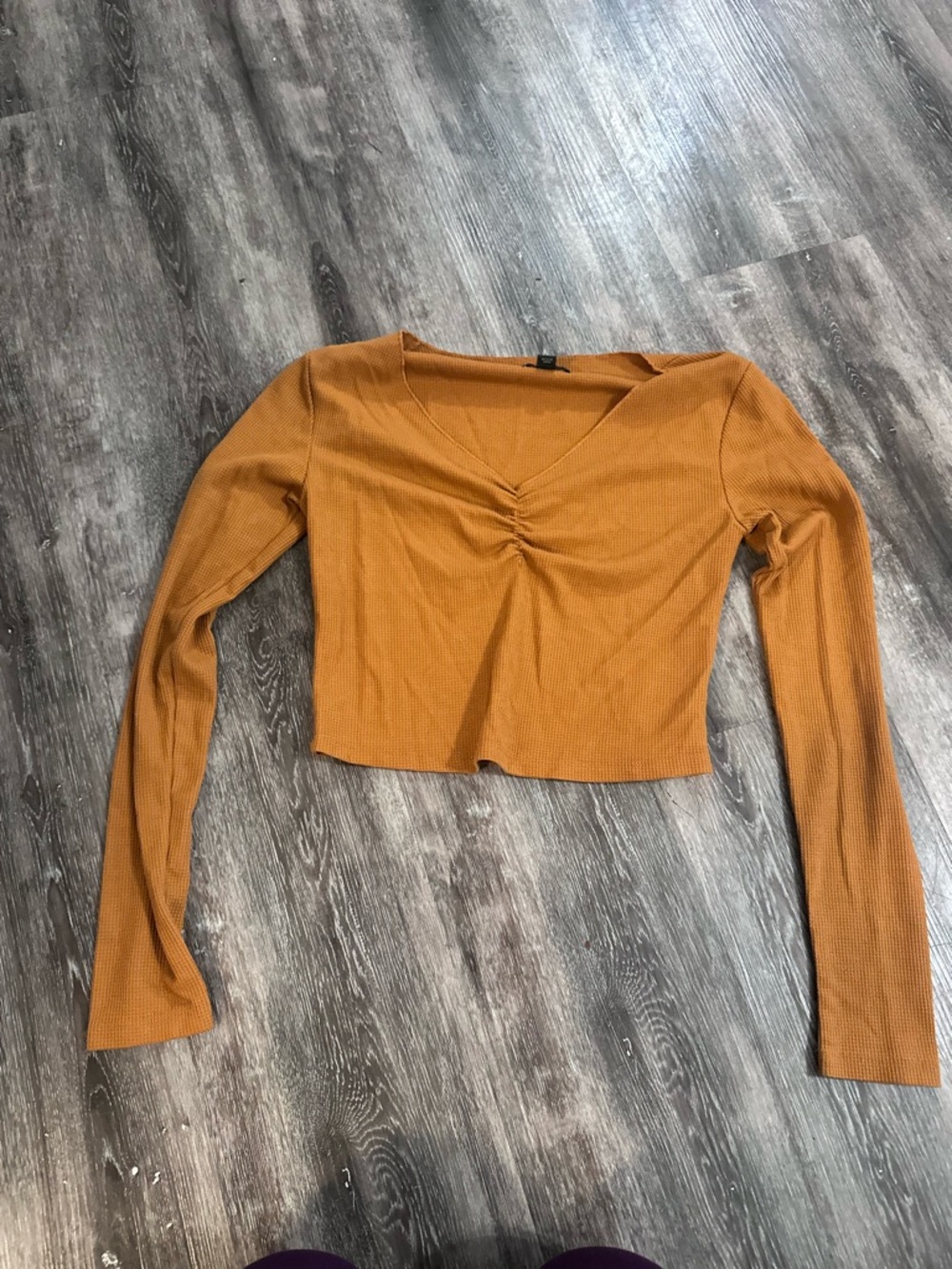 wild fable Mustard Ruched V-Neck Long-Sleeve Crop Top